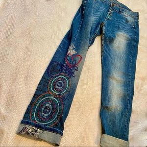 Embroidered Blue Jeans for Women